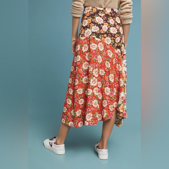 FARM Rio Anthro Patchwork Floral Asymmetrical Midi Skirt Boho Festival Medium - Picture 3 of 9